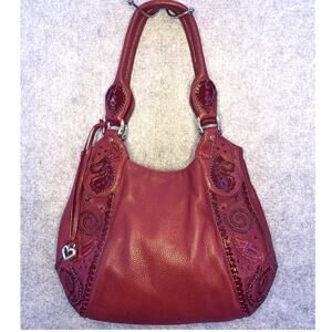 Brighton Red Pebbled Leather Melania Shoulder Handbag, Hobo, Large Satchel